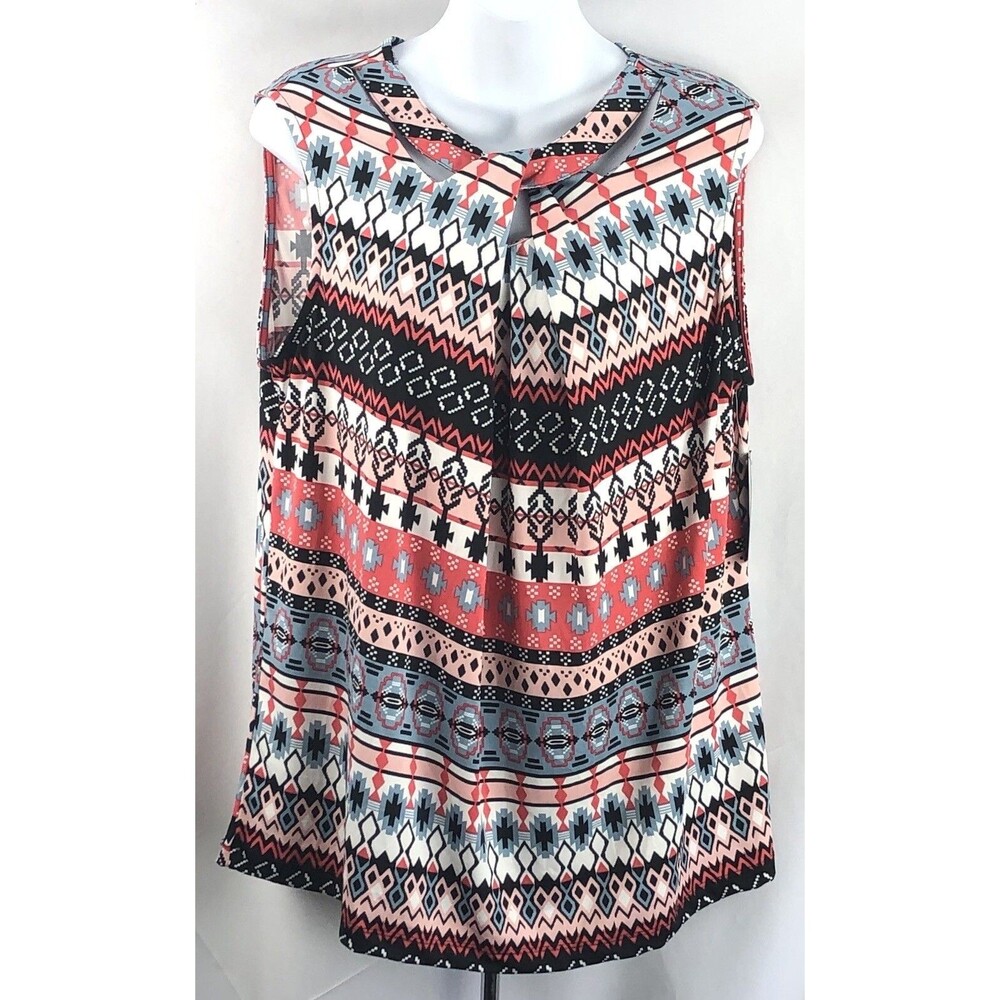 NWT Robert Louis sleeveless top L blk coral geo cut out hippie boho tribal
